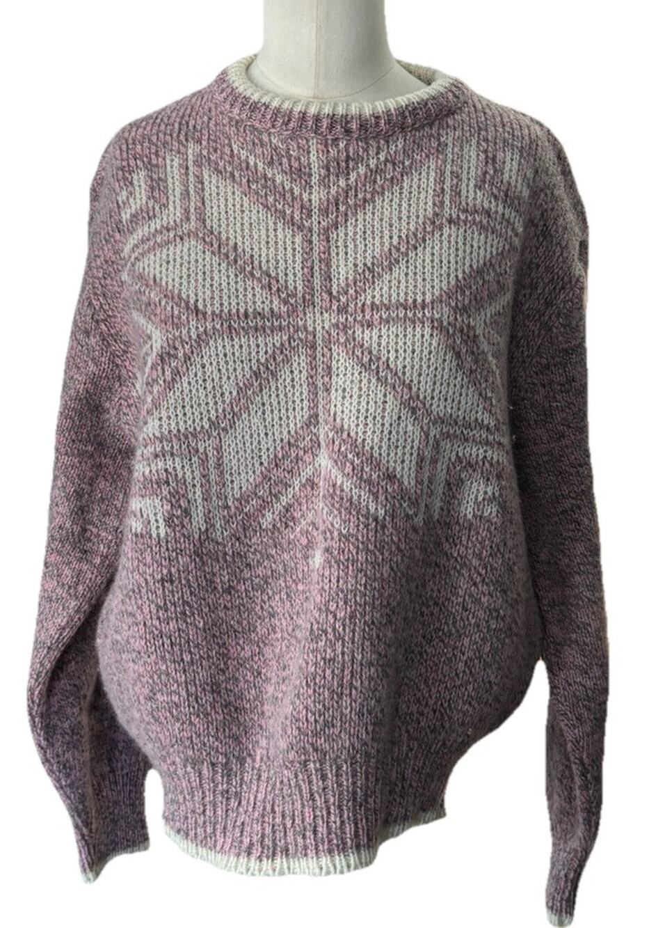 Vintage American Eagle Wool Sweater Made USA Pink Snowflake Crew Neck